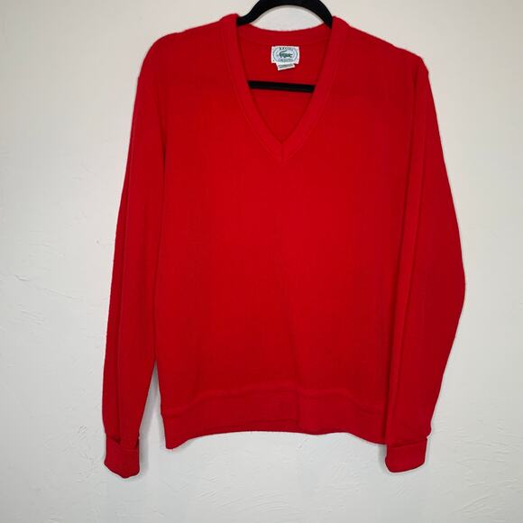60s 70s Vintage Red Izod V Neck Sweater Sz Medium Mens - Picture 5 of 8